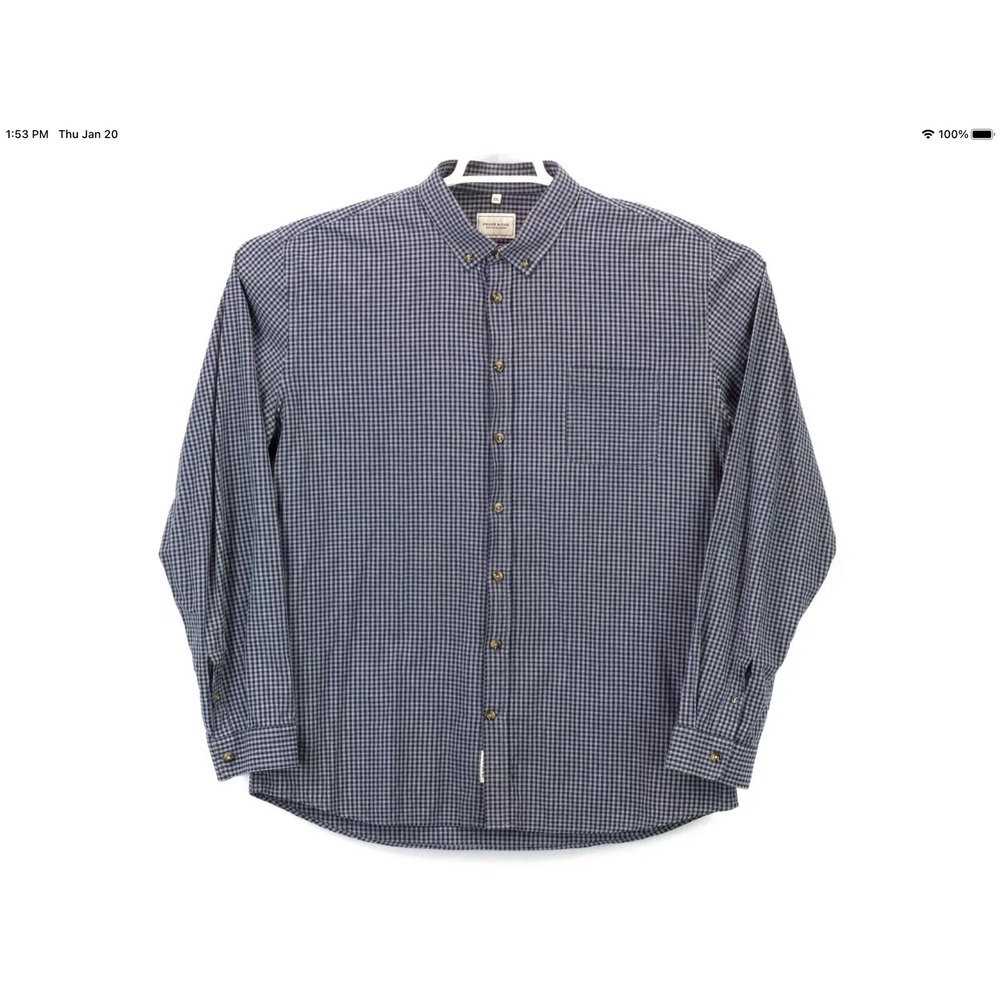 Frank & Oak Men's‎ Button Up LS Collared Shirt Size 2XL Blue Gray Check XXL euc